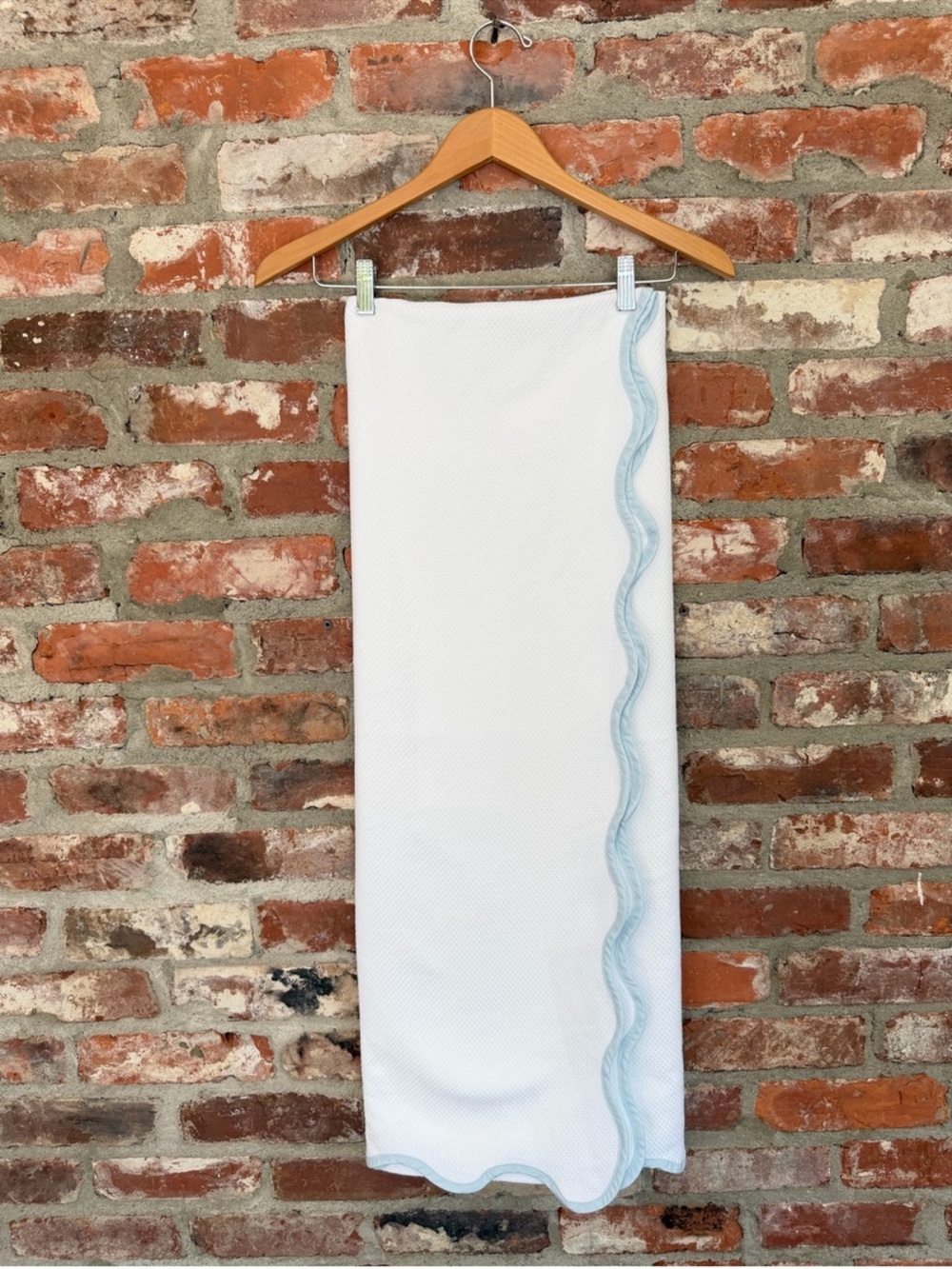 Weezie Scallop Shower Curtain Light Blue White Cotton Pique NWOT 72x72